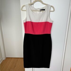 Evan Picone Tri-Tone Midi Dress - White, Pink, Black